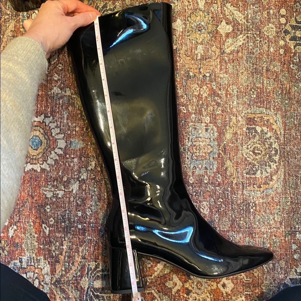 SVEGAN Black Patent Faux Leather Knee-High Boots. Block Heel. Size 38. Size Zip. - Picture 12 of 12